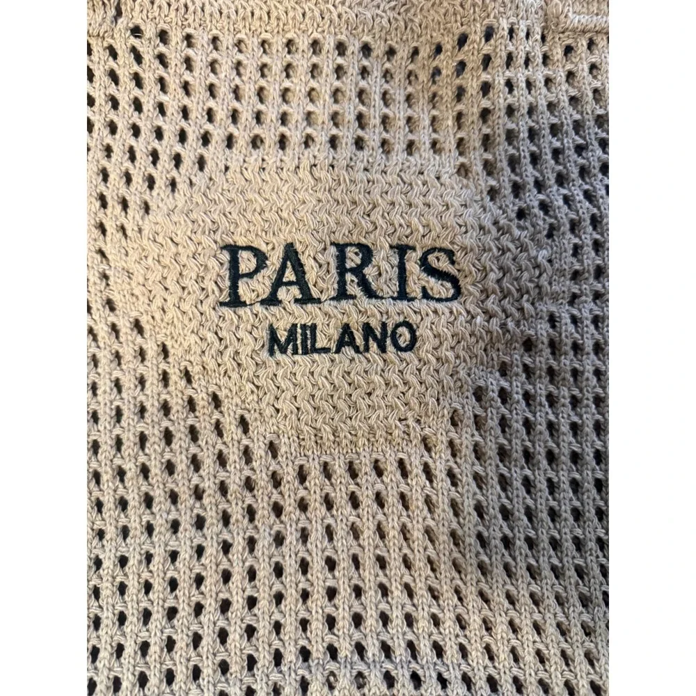 Paris Milano Crochet Knit Mesh Tote Bag Tan Beige Boho Market Shopper Handbag